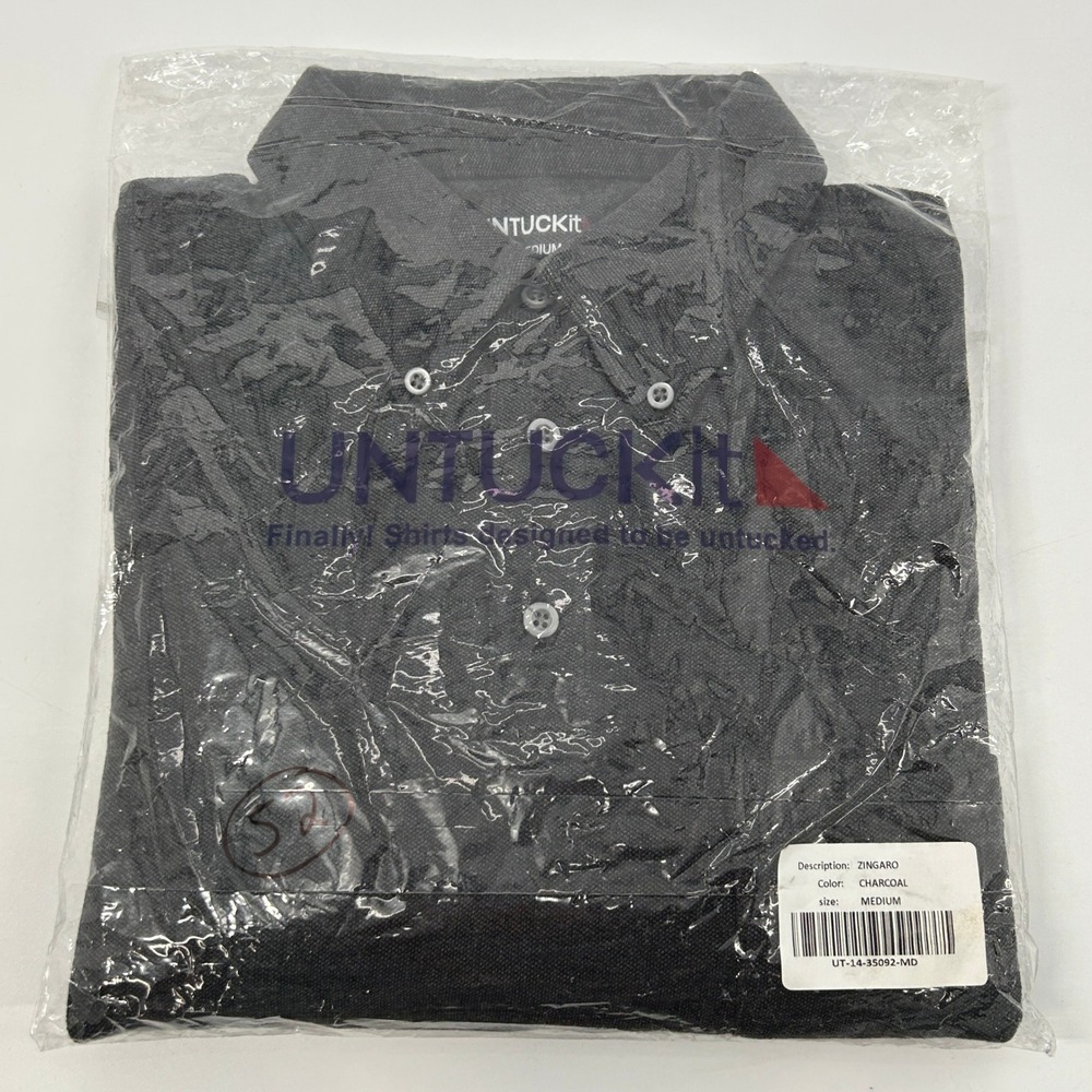 UNTUCKit Zingaro Shirt Men Medium Charcoal Gray Long Sleeve Button Down Polo NEW - Picture 11 of 11